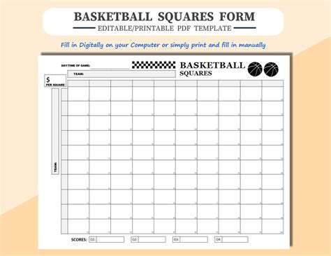 Basketball Squares Sheet Fully Editable In Adobe Pdf Or Etsy