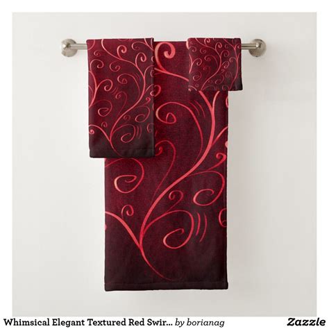 Whimsical Elegant Textured Red Swirl Pattern Bath Towel Set Zazzle