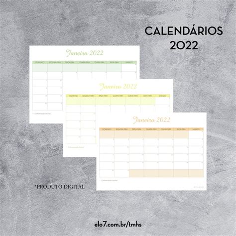 Calendário 2022 Arte Digital Verde Amarelo E Laranja Elo7