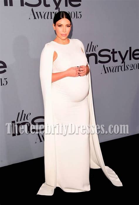 Kim Kardashian White Column Maternity Dress Instyle Awards 2015