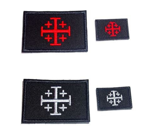 Jerusalem Cross Crusader Embroidered Morale Patch 2 Pcs 3x2 And 15x1