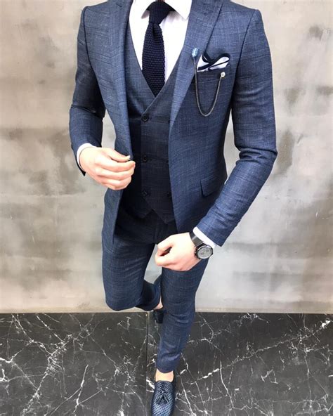 Crofton Blue Slim Fit Crosshatch Suit Bespoke Daily