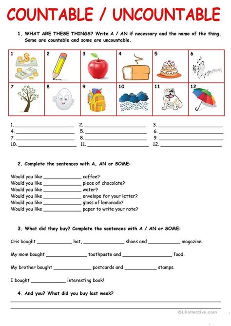 Grade 5, elementary by jo09. COUNTABLE/UNCOUNTABLE NOUNS worksheet - Free ESL printable ...
