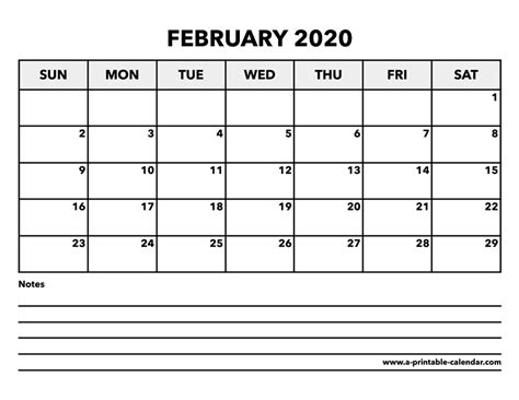 Calendar February 2020 A Printable Calendar