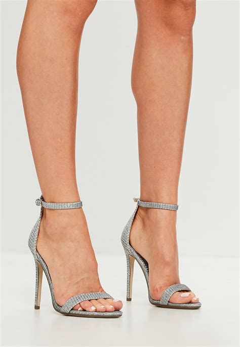 silver glitter two strap barely there heels missguided lace up heel boots wedding shoes