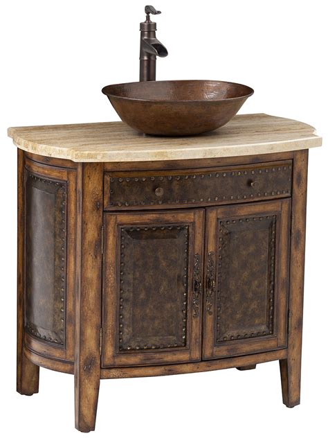 A vanity for a master bath needs to provide enough drawer and cabinet space to hold the daily toiletries and grooming needs of two people. 36" Rustico Single Vessel Sink Bath Vanity - Bathgems.com
