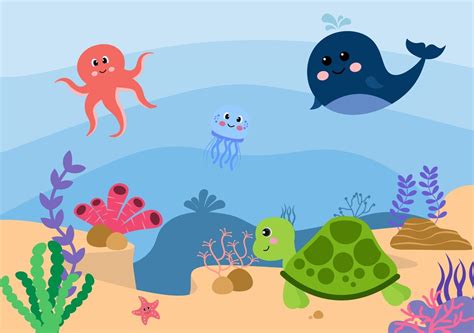 Underwater Scenery And Cute Animal Life In The Sea With Seahorses