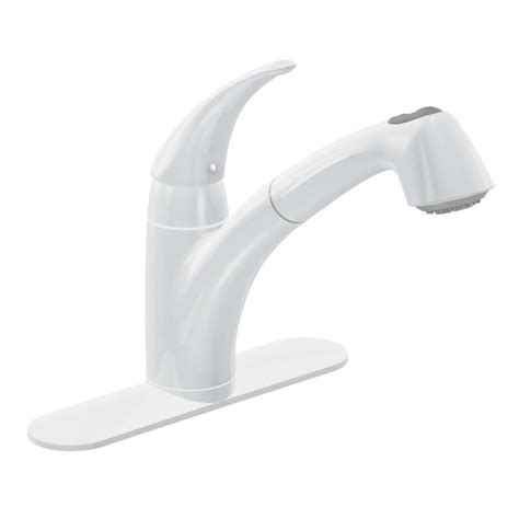 Shop moen kitchen pull out faucets such as the aberdeen, extensa, brantford and arbor series at faucet depot! Moen Extensa Glacier 1-Handle Deck Mount Pull-Out Kitchen ...