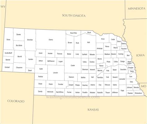 ♥ A Large Detailed Nebraska State County Map