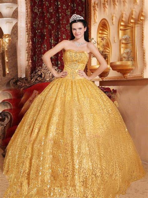 2015 Sparking Gold Sweet 16 Dress Quinceanera Dresses Sweetheart