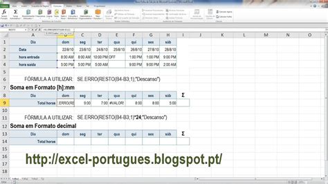 Excel Português 2 Somar Horas Em Trabalho Por Turnos Youtube