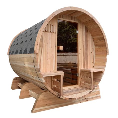 Aleko Outdoor Rustic Cedarpine Barrel Sauna With Panoramic View And