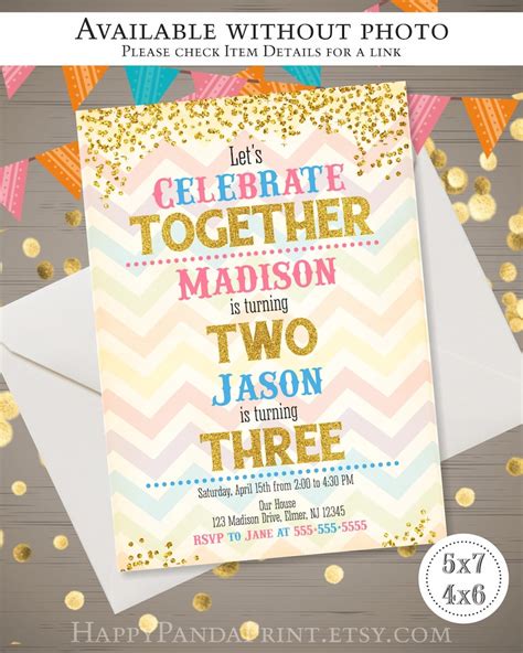 Joint Birthday Party Invitation With Photo Gold Glitter Etsy