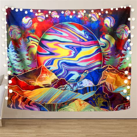 Trippy Wall Tapestry Psychedelic Space Planet Galaxy Etsy