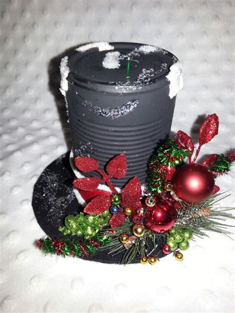 Small Tin Can Snowman Hat Christmas Ornaments Homemade Coffee Can