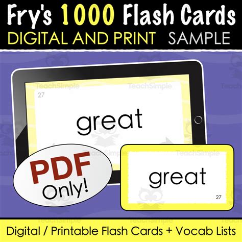 Sample All 1000 Frys Sight Words Digital Printable Cards And Lists