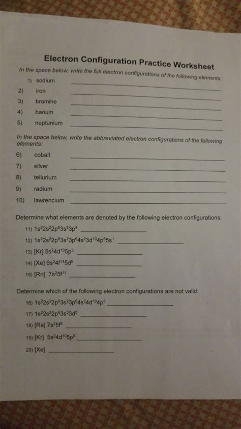 The character of writing electron configuration worksheet answer key in education. Electron Configuration Practice Worksheet Answers ...