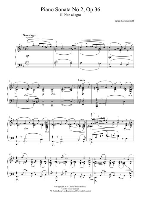 Sergei Rachmaninoff Piano Sonata No2 Op36 2nd Movement Sheet