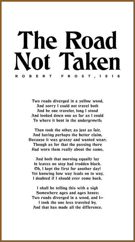 The Road Not Taken Robert Frost Typographic Print 01 Literature