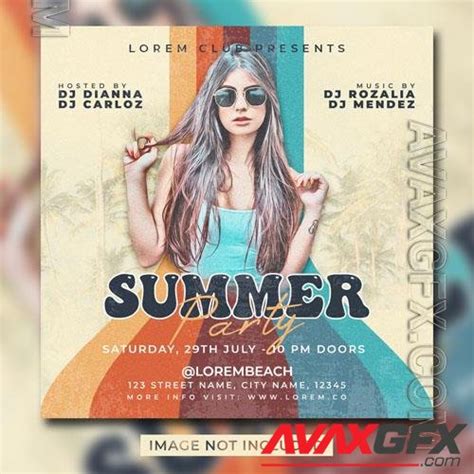 PSD Dj Club Summer Party Flyer Social Media Post Template Banner AVAXGFX