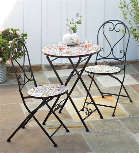 Mosaic Tile 3 Piece Bistro Set With Folding Chairs And Table Plow