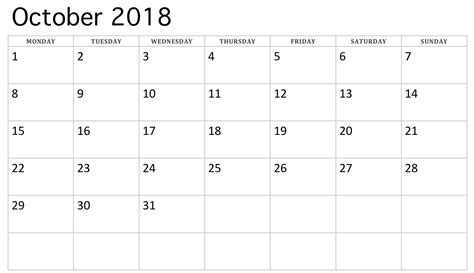 Monthly Calendars Start Monday Calendar Template Printable