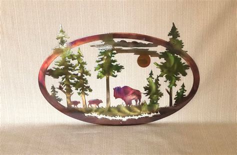 American Bison Buffalo And Mountains With Trees Indoor Or Outdoor