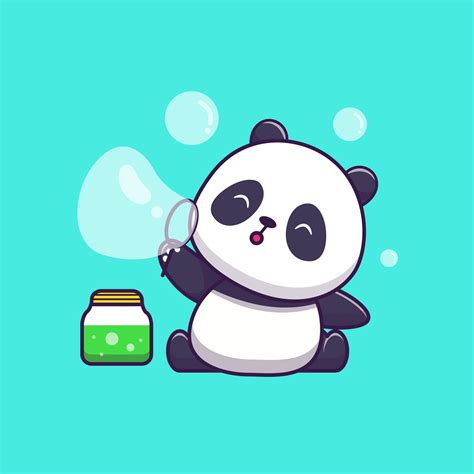 Cute Panda Playing Soap Bubble Cartoon Vector Icon Illustration Animal