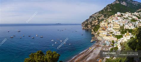 Cliff Side Buildings By Sea Positano Amalfi Coast Italy — Panoramic