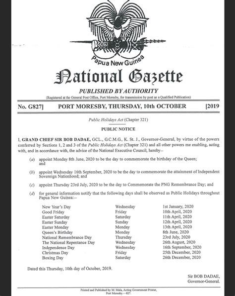 Indonesia's ministry of communication and information (kominfo) recently revealed the list of public holidays for 2020. Papua New Guinea public holidays for 2020 - Business ...