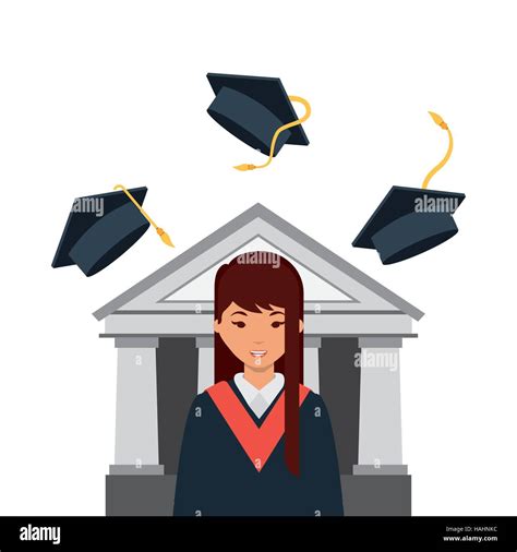 Cartoon Graduate Woman With Graduation Gown And Hat Icon Over White