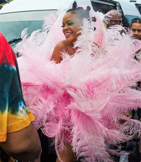 Rihanna Spotted In Massive Pink Feathers At Crop Over In Barbados Essence