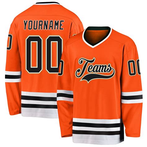 Custom Orange Black White Hockey Nhl Jersey