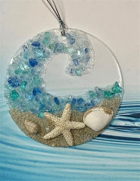 Sea Glass Suncatcher Crashing Ocean Wave Beach Ornament Etsy