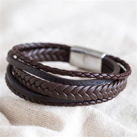 Mens Personalised Layered Leather Straps Bracelet Lisa Angel