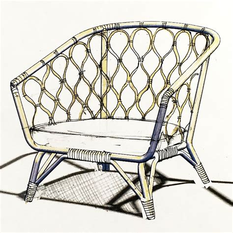 Choose from a selection of various styles, sizes and prices, or choose to coordinate your dining. First sketch of rattan armchair for the STOCKHOLM collection