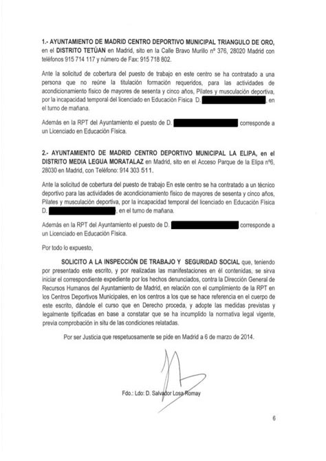 Denuncia Dirigida A La Dirección General De Inspección De Trabajo