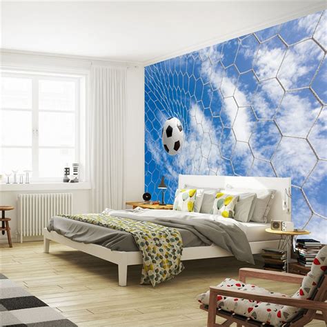 Football And Blue Sky Photo Wallpaper Soccer 3d Wall Mural Custom Silk