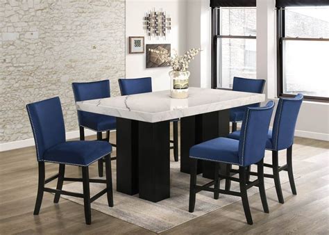 Finley Blue Counter Height Table And 6 Chairs In 2021 Marble Top