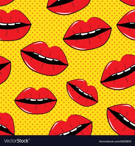 Lips Seamless Pattern Background In Pop Art Style Vector Image