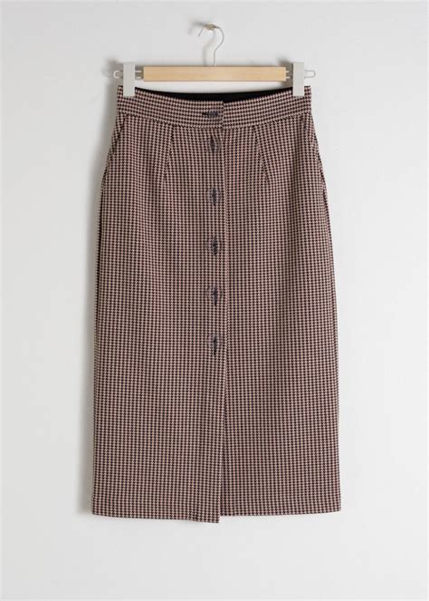 Houndstooth Button Up Pencil Skirt Skirts Pencil Skirt Clothes