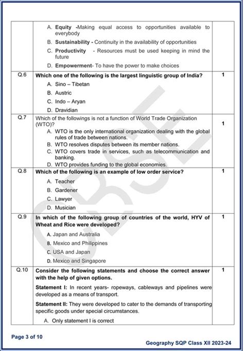 Cbse Class 12th Geography Sample Paper 2023 24 See Photos Here