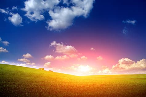 Scenery Sunrises And Sunsets Fields Sky Clouds Nature Wallpaper