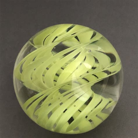 Big Clear Glass Art Marble With Line Green Lines Swirled Into A Double Helix Handmade Lampwork