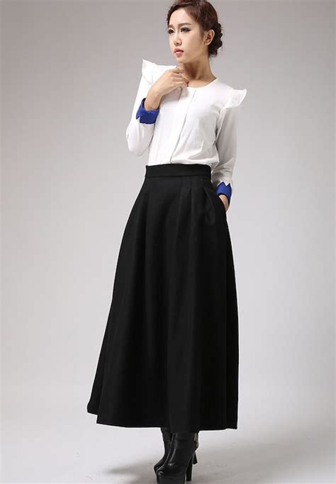Black Wool Skirt Wool Skirt Maxi Skirt Winter Skirt Etsy