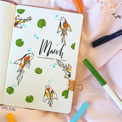 March Koi Fish Bullet Journal Cover Page Bullet Journal Cover Page