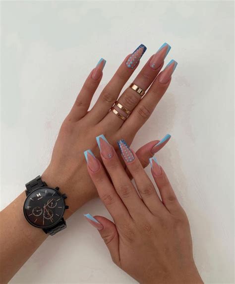 31 Cute Sky Blue French Tip Nails Blue Dots Blue V French Tips 1