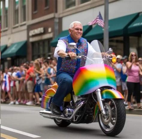 Photo Mike Pence Riding A Motorcycle Covered In Pride Flag Colored