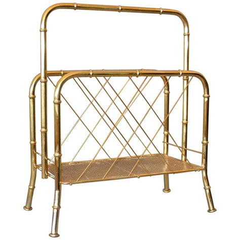 Hollywood Regency Faux Brass Bamboo And Cane Magazine Rack For Sale At