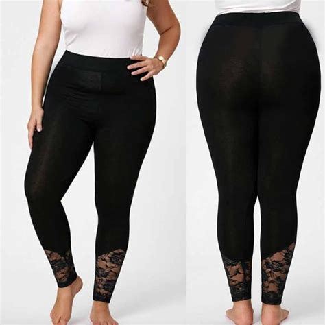 New Ladies Plus Size Lace Yoga Sport Gym Pants Women Plus Size Lace